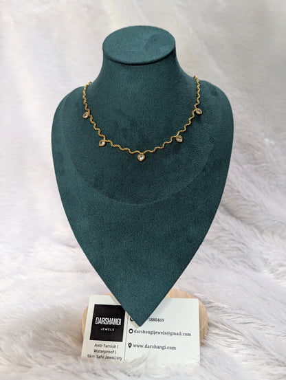 Wave Chain Heart Solitaire Necklace(White)