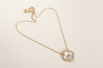 Silver Embellished Clover Solid Pandent Necklace