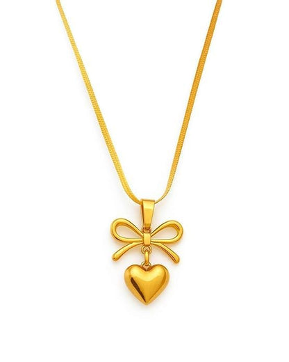 Heart and Bow Pendent Snack Chain Necklace