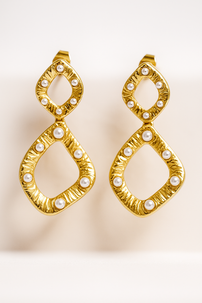 Golden Ripple Drop Statement Earrings