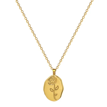 Rose Engraved Solid Pandent Necklace