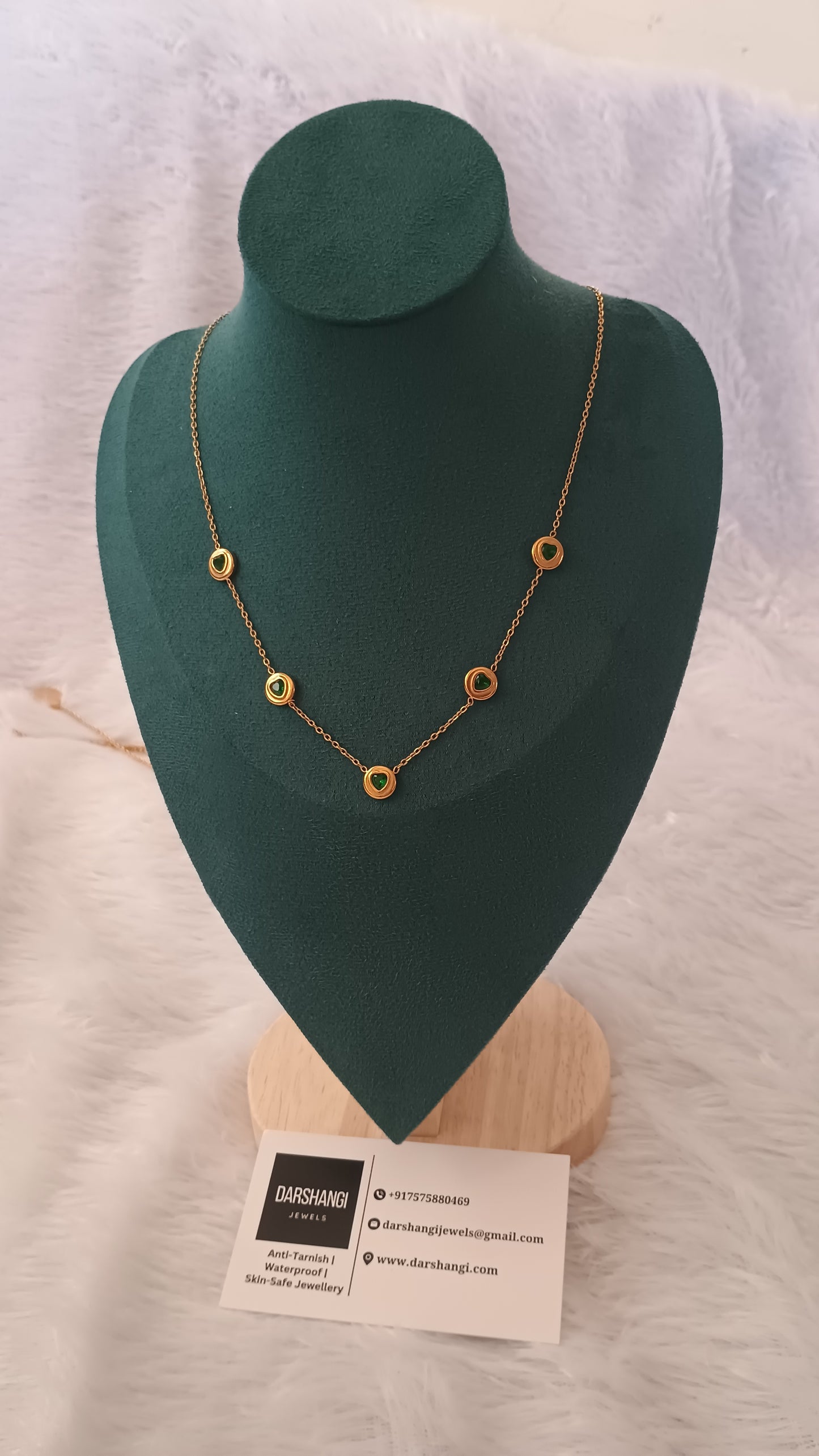 Green Round Heart Charms Necklace