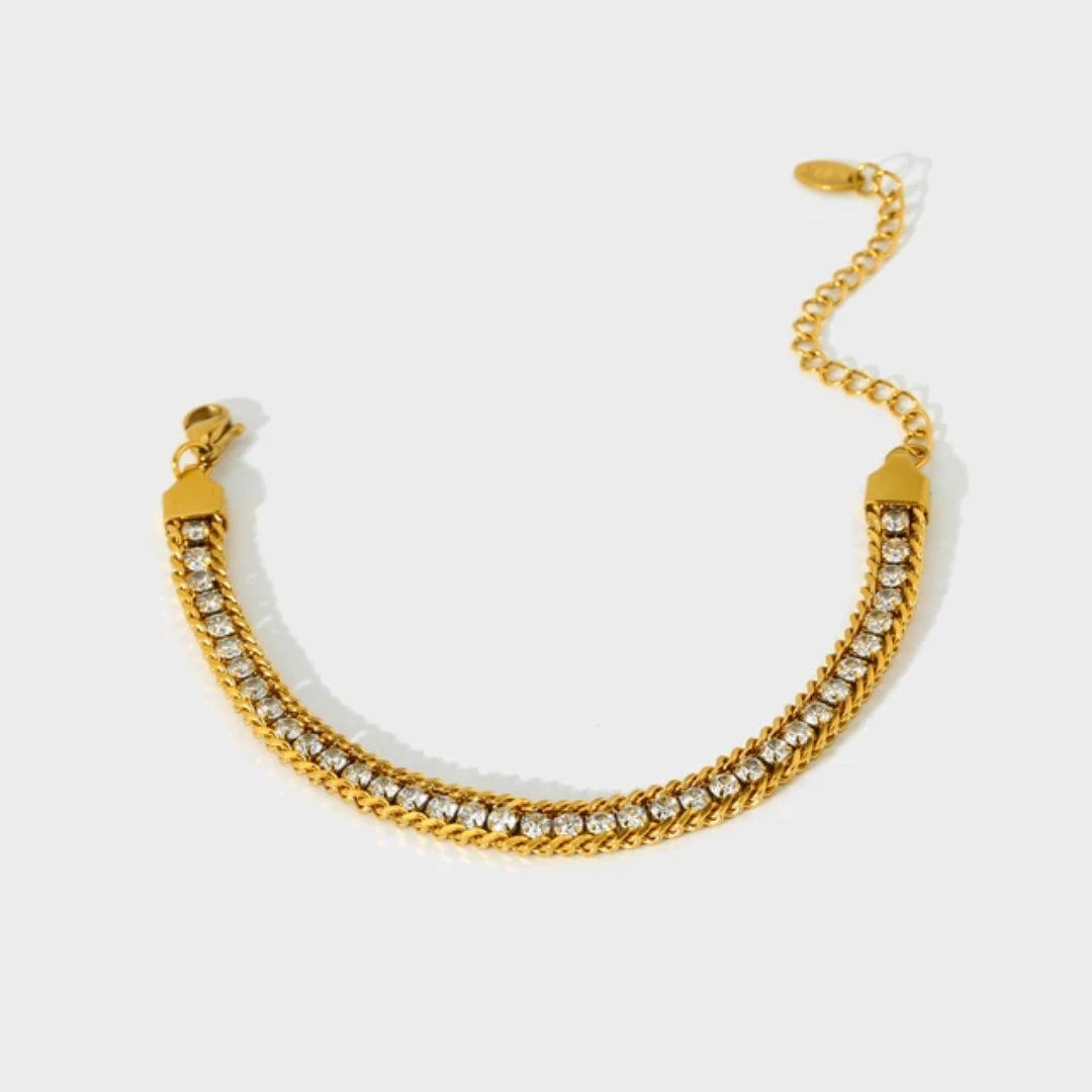 Three Layer Woven Twisted Chain With White Stones Bracelet.