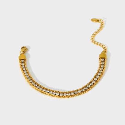 Three Layer Woven Twisted Chain With White Stones Bracelet.