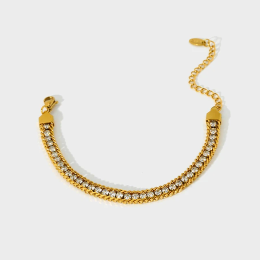 Three Layer Woven Twisted Chain With White Stones Bracelet.